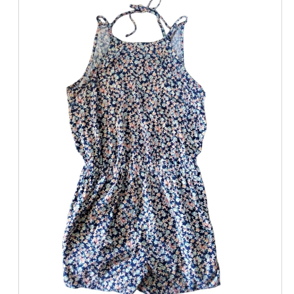 Women Small Floral Print Romper Jumpsuit Shorts Peasant Cottagecore Boho Fairy